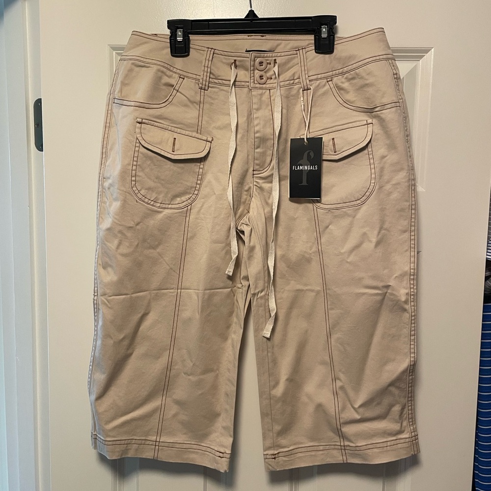 Flamingals Women's Cream Drawstring Cargo Shorts